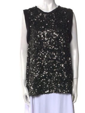 Black Sequin Sleeveless Tank Top